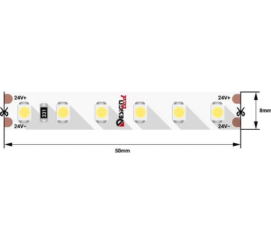 Светодиодная лента DesignLed LUX 9,6 Вт/м, SMD3528, Открытая, (IP33), 6000К, 24В DSG3120-24-W-33