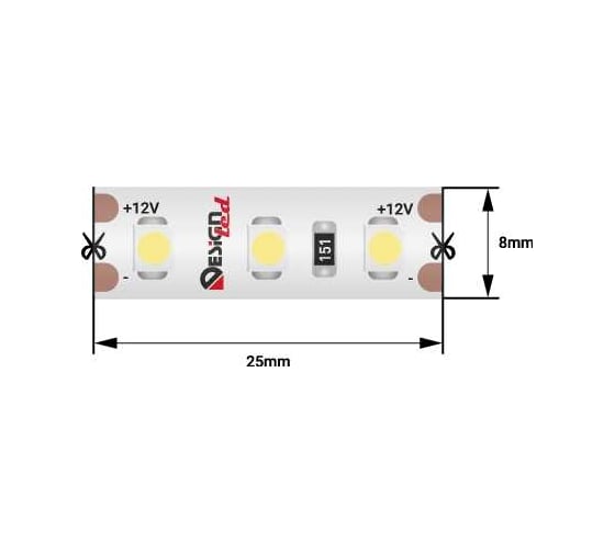 Светодиодная лента DesignLed DSG 3528 120L-V12-IP65, 2700K, 120 LED, 9.6 W/m, LUХ DSG3120-12-WW-65