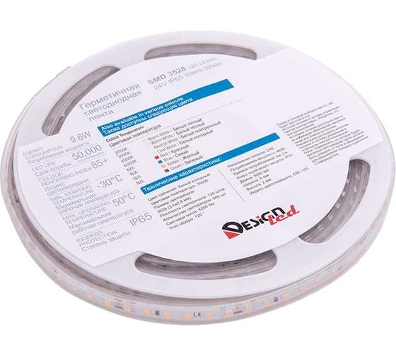 Светодиодная лента DesignLed DSG 3528 120L-V24-IP65, 2700K, 120 LED, 9.6 W/m, LUX DSG3120-24-WW-65