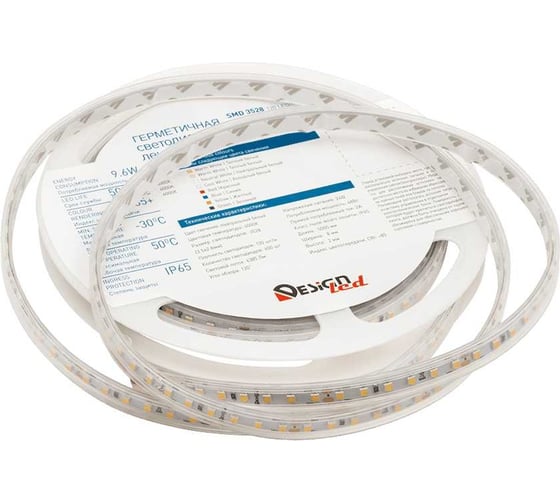 Светодиодная лента DesignLed DSG 3528 120L-V24-IP65, 4000K, 120 LED, 9.6 W/m, LUX DSG3120-24-NW-65