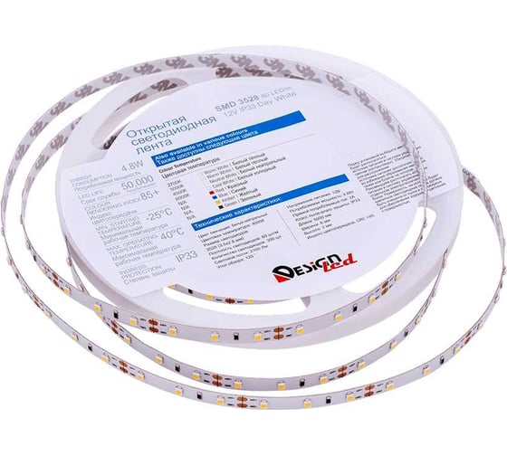 Светодиодная лента DesignLed DSG 3528 DW 60L-V12-IP33, 4000 K, 300 LED, 4,8 W/m, LUX DSG360-12-NW-33