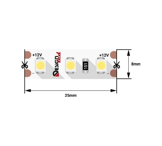 Светодиодная лента DesignLed DSG 3528 NW 120L-V12-IP33, 4000 K, 120 LED, 9,6 W/m, LUX DSG3120-12-NW-33