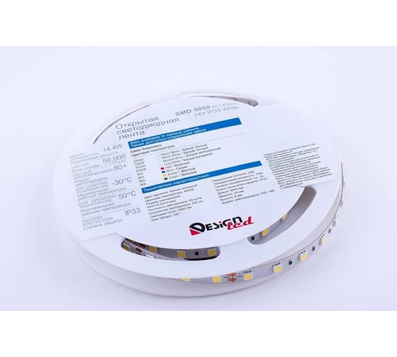Светодиодная лента DesignLed DSG 5050 W 60L-V24-IP33, 6000 K, 300 LED, 14.4W/m, LUX DSG560-24-W-33