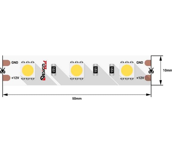 Светодиодная лента DesignLed DSG 5050 W 60L-V12-IP33, 6000 K, 300 LED, 14.4W/m, LUX DSG560-12-W-33