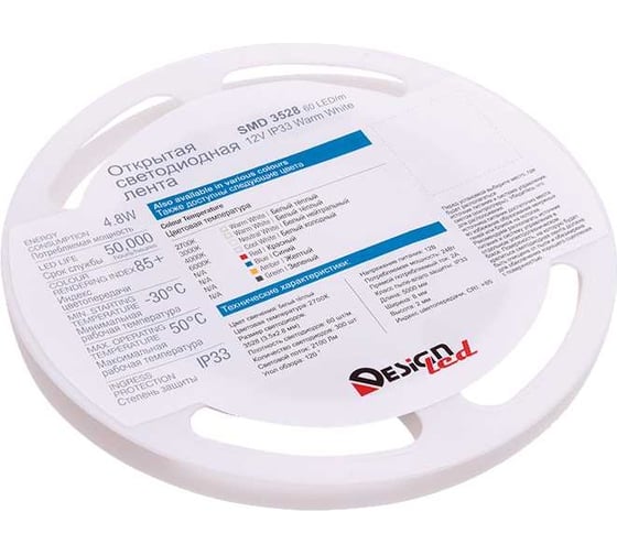 Светодиодная лента DesignLed DSG 3528 WW 60L-V12-IP33, 2700 K, 300 LED, 4,8 W/m, LUX DSG360-12-WW-33