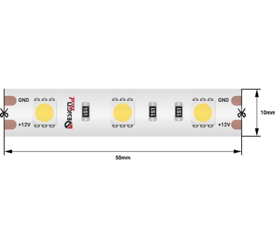 Светодиодная лента DesignLed DSG 5050 NW 60L-V12-IP65, 4000 K, 300 LED, 14.4W/m, LUX DSG560-12-NW-65