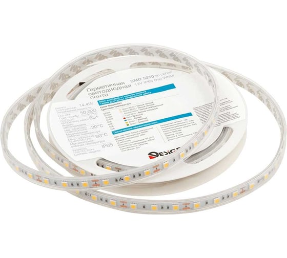 Светодиодная лента DesignLed DSG 5050 NW 60L-V12-IP65, 4000 K, 300 LED, 14.4W/m, LUX DSG560-12-NW-65