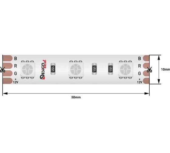 Светодиодная лента DesignLed DSG 5050 RGB 60L-12V-IP65, RGB, 300 LED, 14.4W/m, LUX DSG560-12-RGB-65