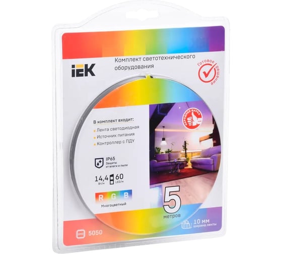 Комплект светодиодной подсветки "сделай сам" IEK (лента led 5м lsr-5050rgb60-14,4-ip65-12в + драйвер + контроллер) LSR2-3-060-65-1-05-S2