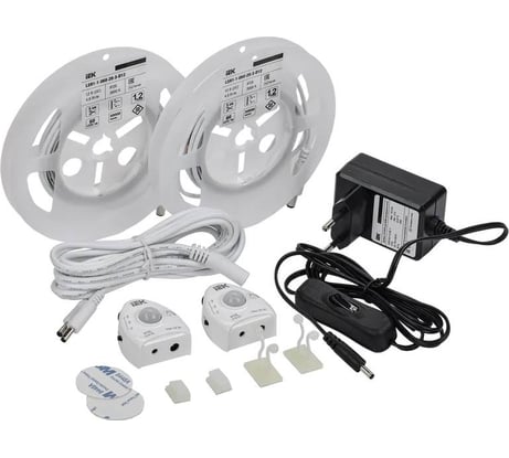 Комплект светодиодной подсветки "сделай сам" IEK (лента led 2x1,2м lsr-2835ww60-4,8-ip20-12в + драйвер + 2 датчика движения) LSR1-1-060-20-1-2XD12-S3