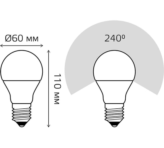 Лампа GAUSS A60 12W 1200lm 6500K E27 LED 1/10/50 102502310 102502312
