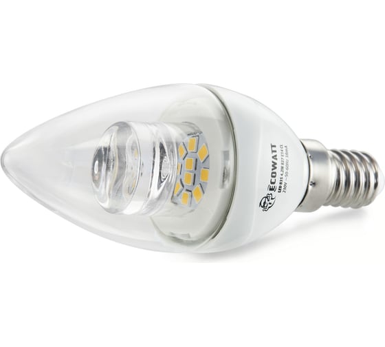 Светодиодная лампа ECOWATT B35 4.2W 2700K E14 CL 300 теплый белый свет свеча прозрачная 4606400419389