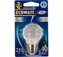 Светодиодная лампа ECOWATT P45 230В 4.7W 4000K E27 холодный белый свет, шарик 4606400613985