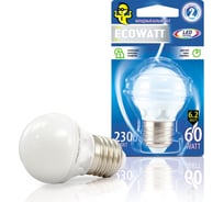 Светодиодная лампа ECOWATT P45 230В аналог 60W 4000K E27 холодный белый свет шарик 4606400419280