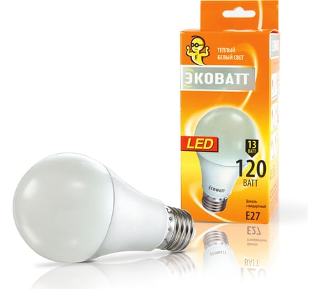 Светодиодная лампа ECOWATT A60 230В 13W 2700K E27 теплый белый свет груша 4606400616351