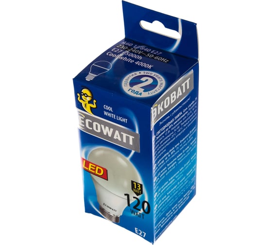 Светодиодная лампа ECOWATT A60 230В 13W 4000K E27 холодный белый свет груша 4606400616368