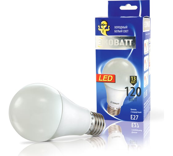 Светодиодная лампа ECOWATT A60 230В 13W 4000K E27 холодный белый свет груша 4606400616368 1