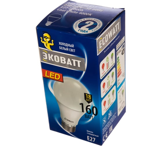 Светодиодная лампа ECOWATT A60 230В 18W 4000K E27 холодный белый свет груша 4606400206149