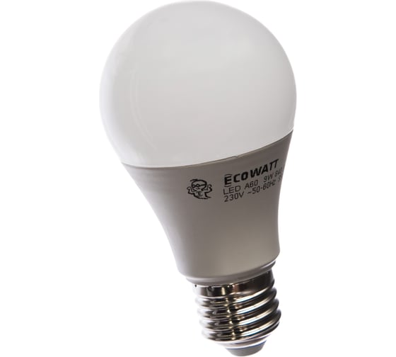 Светодиодная лампа ECOWATT A60 230В 9W 4000K E27 холодный белый свет груша 4606400614845
