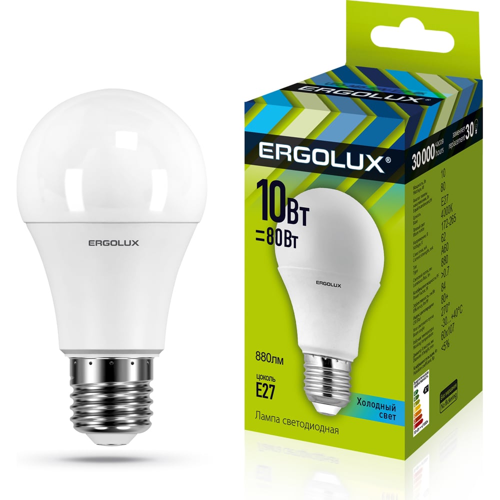Светодиодная лампа ЛОН Ergolux LED-A60-10W-E27-4K 10Вт E27 4500K 172 ...