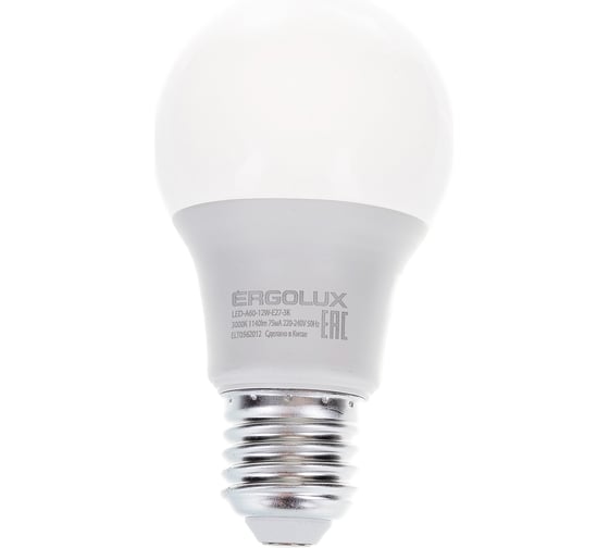 Светодиодная лампа ЛОН Ergolux LED-A60-12W-E27-3K 12Вт E27 3000K 172-265В 12150