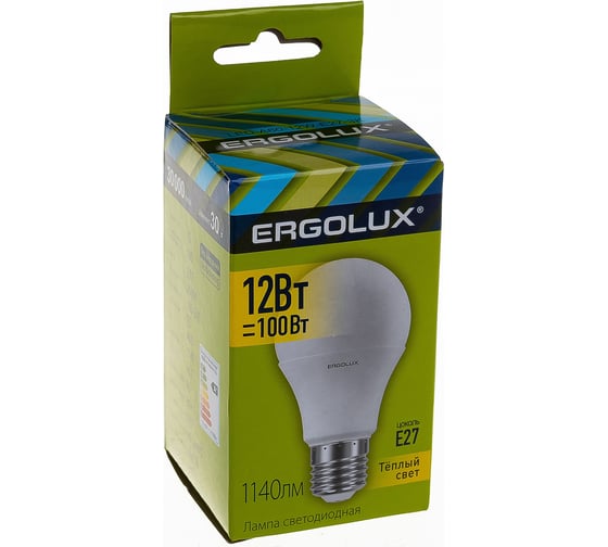 Светодиодная лампа ЛОН Ergolux LED-A60-12W-E27-3K 12Вт E27 3000K 172-265В 12150
