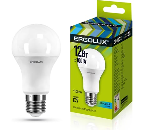 Светодиодная лампа ЛОН Ergolux LED-A60-12W-E27-4K 12Вт E27 4500K 172-265В 12151