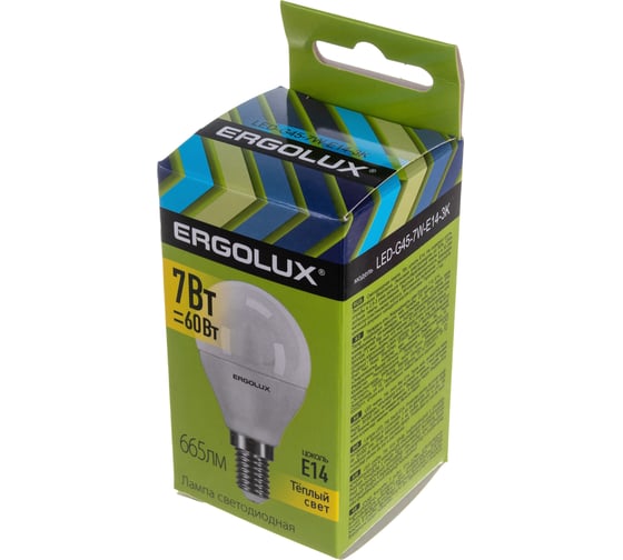 Светодиодная лампа Шар Ergolux LED-G45-7W-E14-3K 7Вт E14 3000K 172-265В 12142
