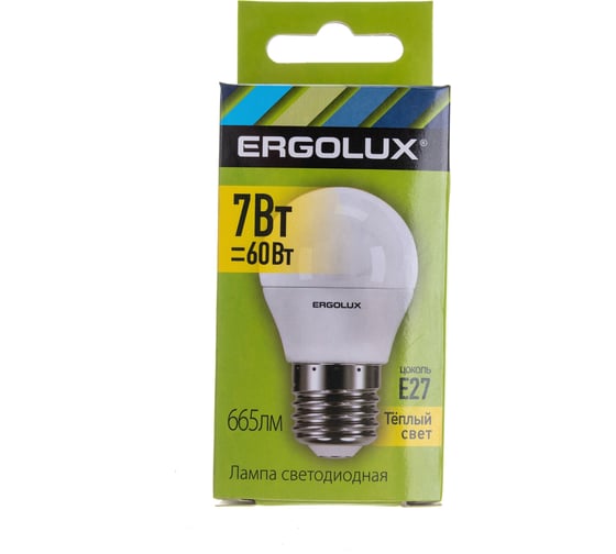 Светодиодная лампа Шар Ergolux LED-G45-7W-E27-3K 7Вт E27 3000K 172-265В 12143