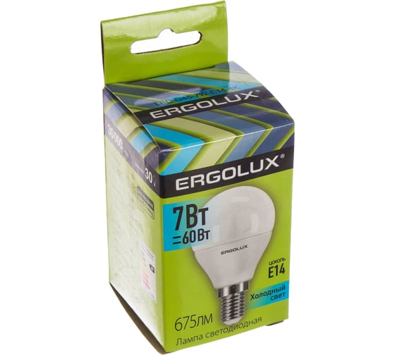 Светодиодная лампа Шар Ergolux LED-G45-7W-E14-4K 7Вт E14 4500K 172-265В 12144
