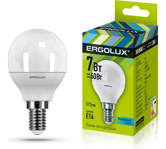 Светодиодная лампа Шар Ergolux LED-G45-7W-E14-4K 7Вт E14 4500K 172-265В 12144