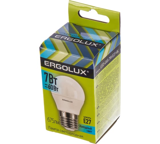 Светодиодная лампа Шар Ergolux LED-G45-7W-E27-4K 7Вт E27 4500K 172-265В 12145