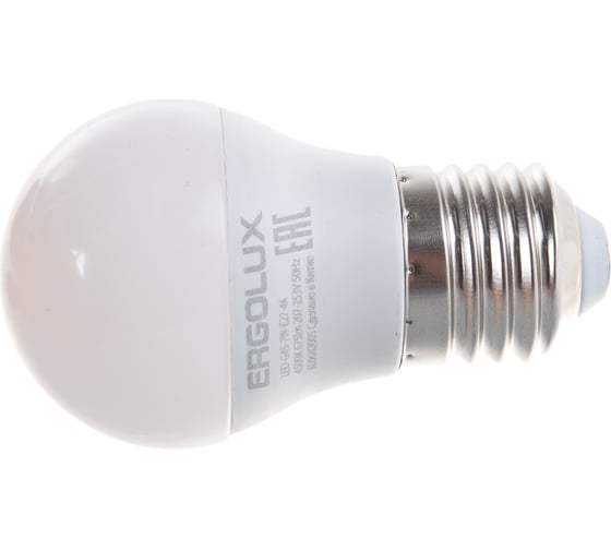 Светодиодная лампа Шар Ergolux LED-G45-7W-E27-4K 7Вт E27 4500K 172-265В 12145