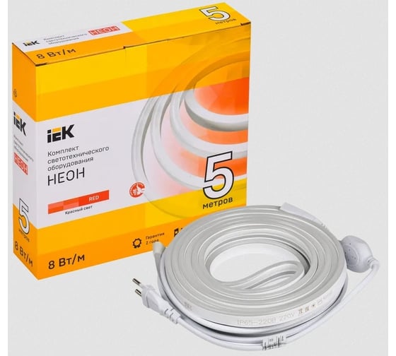Комплект светодиодной подсветки "неон" IEK (лента led 5м lsr5-2835r120-8-ip65-220в + драйвер) LSR5-R-120-65-2-05-S0