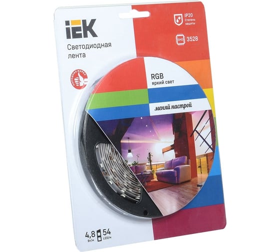 Светодиодная лента IEK 5м блистер lsr-3528rgb54-4.8-ip20-12v-eco LSR1-3-054-20-1-05