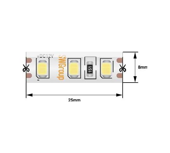 Светодиодная лента SWG 9,6 Вт/м SMD2835, закрытая, IP65, Теплый, 12В, 3М SWG2120-12-9.6-WW-65-M