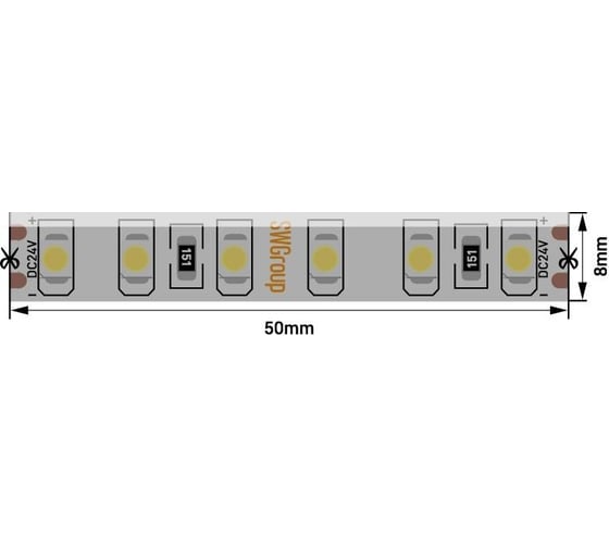 Светодиодная лента SWG 9,6 Вт/м SMD3528, 24В, IP65, Теплый, 3М 3120-24-9.6-WW-65-M SWG3120-24-9.6-WW-65-M