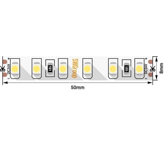 Светодиодная лента SWG 9,6 Вт/м SMD3528, 24В, IP20, Холодный, 3М 3120-24-9.6-W-M SWG3120-24-9.6-W-M
