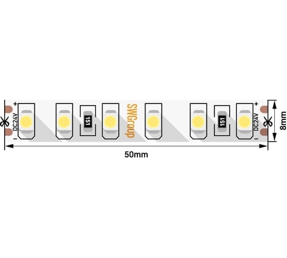 Светодиодная лента SWG 9,6 Вт/м SMD3528, 24В, IP20, Нейтральный, 3М 3120-24-9.6-NW-M SWG3120-24-9.6-NW-M