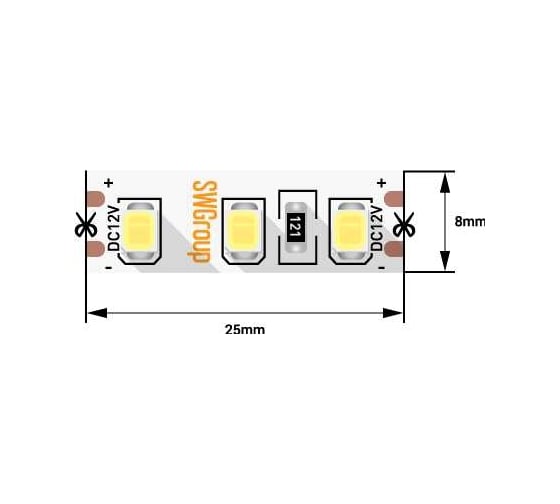 Светодиодная лента SWG 12 Вт/м SMD2835, открытая, IP20, нейтральный, 12В, 3М SWG2120-12-12-NW-M