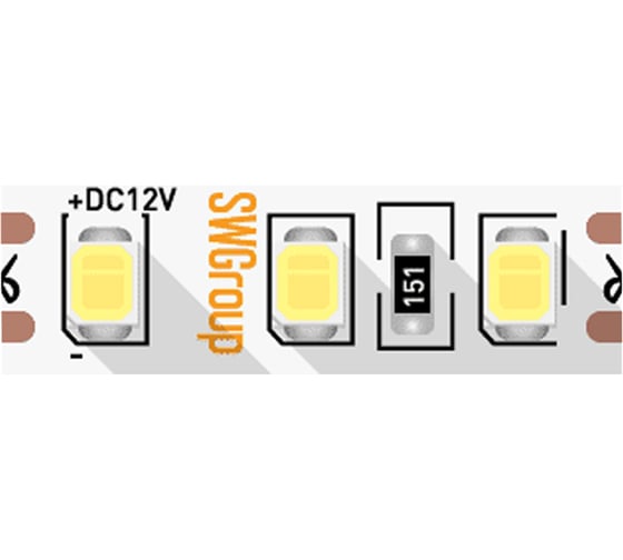 Светодиодная лента SWG 9,6 Вт/м SMD2835, открытая, IP20, Нейтральный, 12В, 3М 00-00007264 1