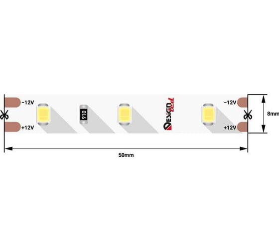Лента светодиодная DSG 2835 WW 60L-V12-IP33, 3000 K, 300 LED, 7,2W/m, LUX DesignLed DSG260-12-WW-33