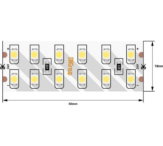Светодиодная лента SWG 19,2 Вт/м SMD3528, 24В, IP20, Холодный, 3М SWG3240-24-19.2-W-M