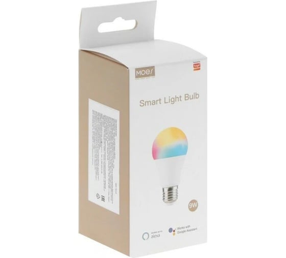 Светодиодная лампа Moes Smart LED Bulb Wi-Fi, E27, 9 Вт, 806 Лм, холодный белый WB-TDA9-RCW-E27