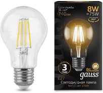Светодиодная лампа Gauss LED Filament A60 E27 8W 2700К 1/10/40 SQ 102802108