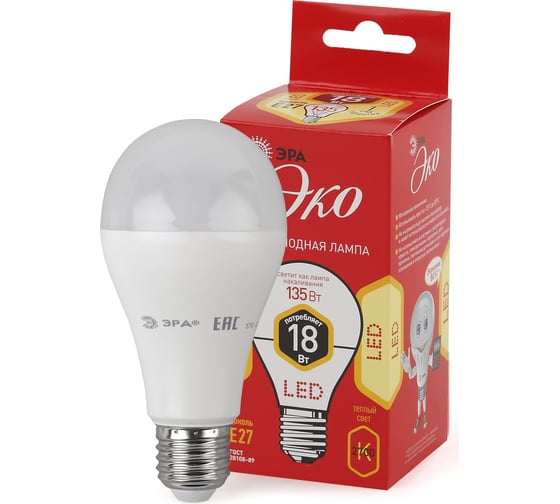 Светодиодная лампа ЭРА ECO LED A65-18W-827-E27 Б0031706