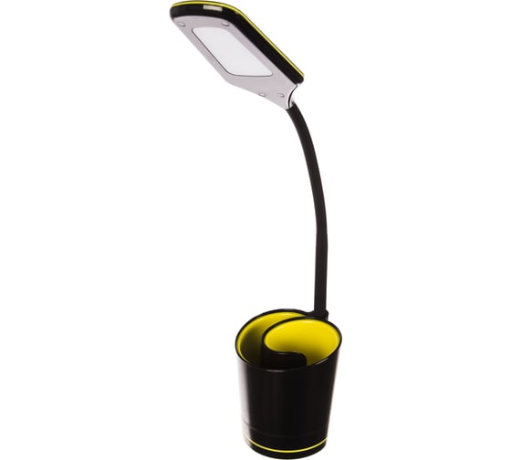 Настольный светильник Camelion KD-813 C44 черный+жёлтый, LED, 5Вт, сенсор, 3 уровня яркости, органайзер, USB-разъём 2А 12844 1