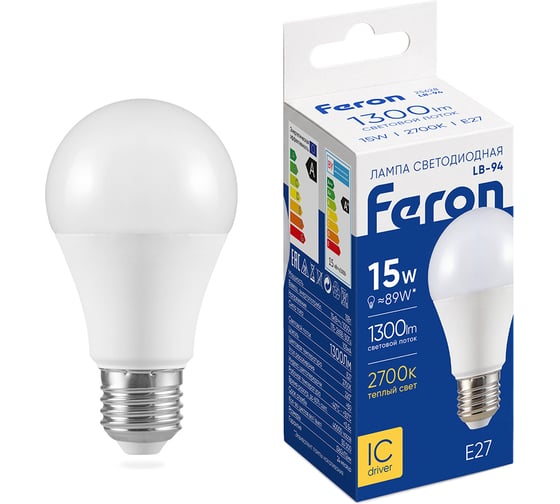 Светодиодная лампа FERON 15W 230V E27 2700K, LB-94 25628