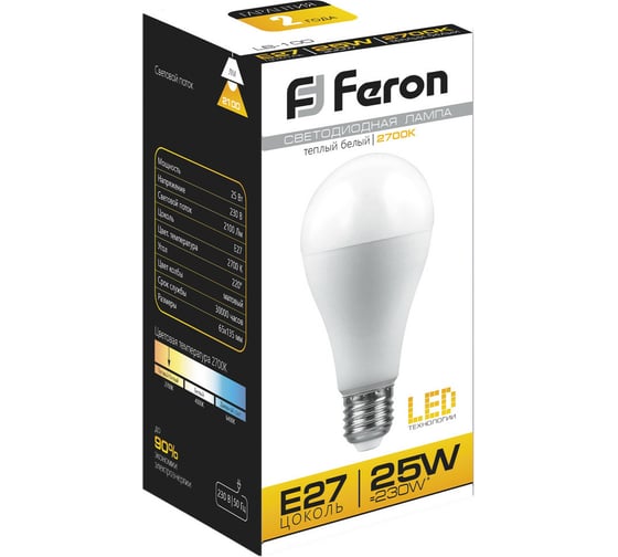 Светодиодная лампа FERON 25W 230V E27 2700K, LB-100 25790