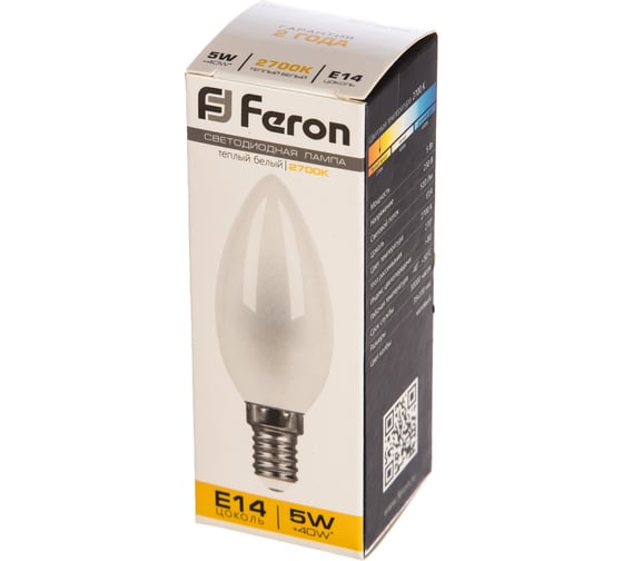 Светодиодная лампа FERON 5W 230V E14 2700K матовая, LB-58 25647
